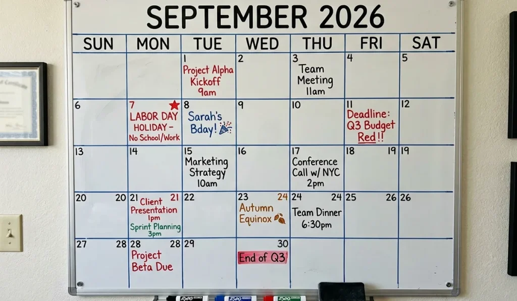 September White Board Calendar