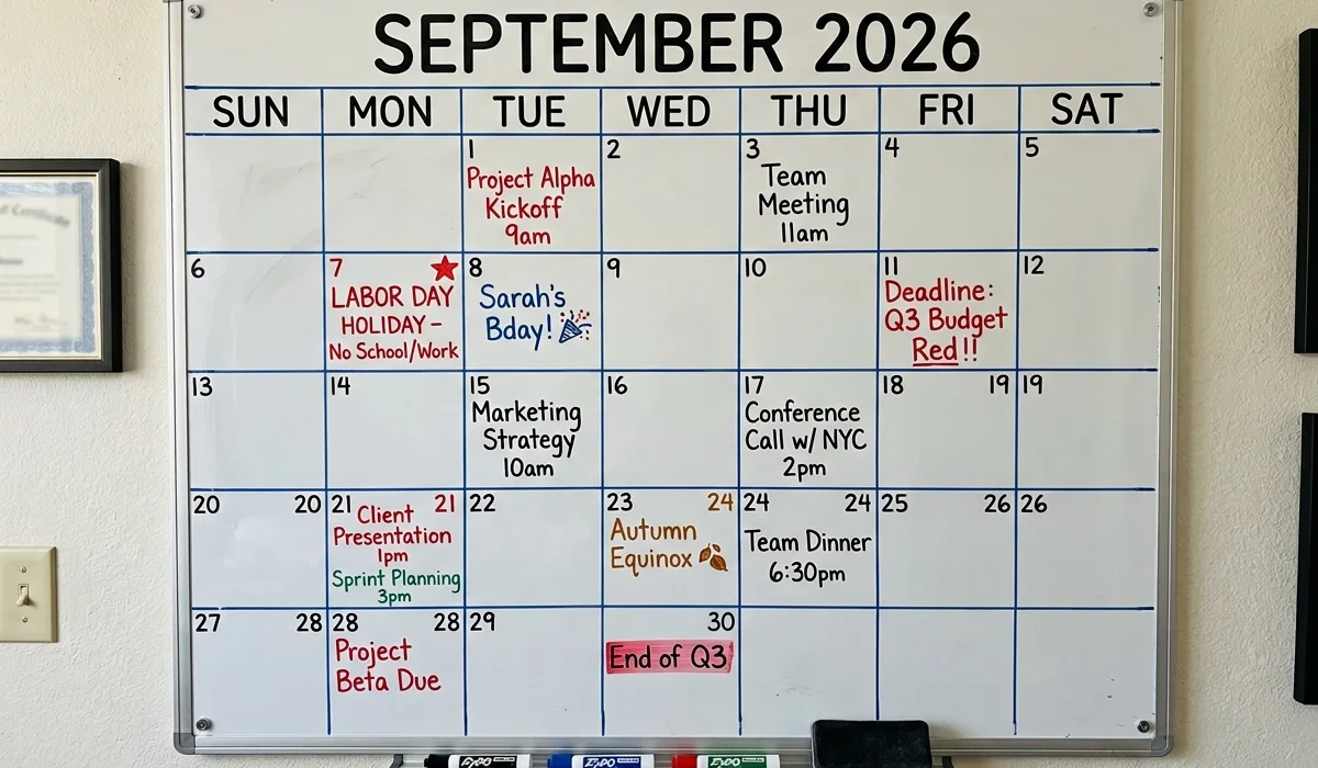 September White Board Calendar